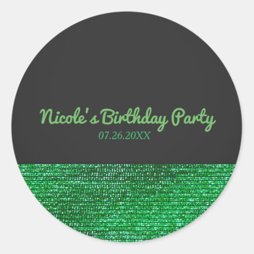 Lime Green Modern Glam Sequins Party Favor Custom Classic Round Sticker
