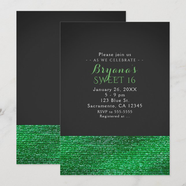 Lime Green Modern Glam Sequins Party Invitations (Front/Back)