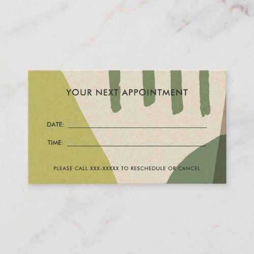 LIME GREEN MODERN KRAFT ABSTRACT ART APPOINTMENT BUSINESS CARD
