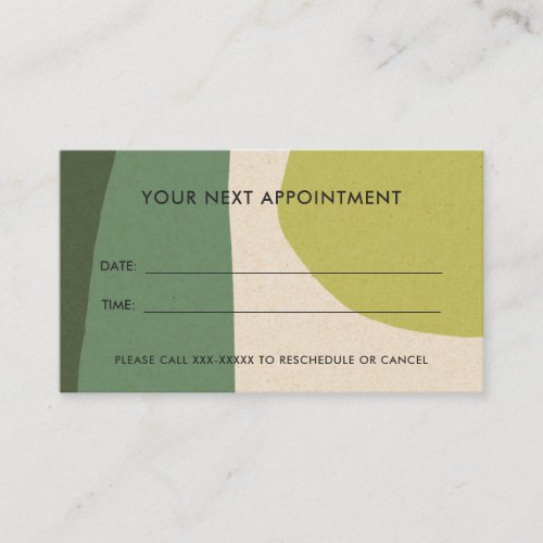 LIME GREEN MODERN KRAFT ABSTRACT ART APPOINTMENT BUSINESS CARD