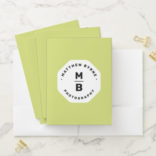 Lime Green Monogram Professional Emblem   Pocket Folder