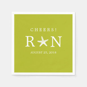 Lime Green Monogram Starfish Wedding Paper Napkins