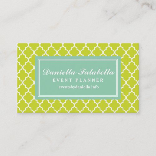 Lime Green Moroccan Tiles Lattice Personalized Business Card Templates
