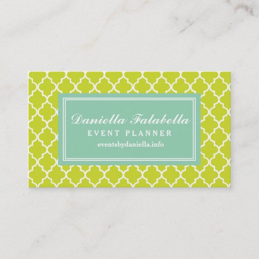 Customizable Lime Green Moroccan Tiles Lattice Personalized Business Card Templates