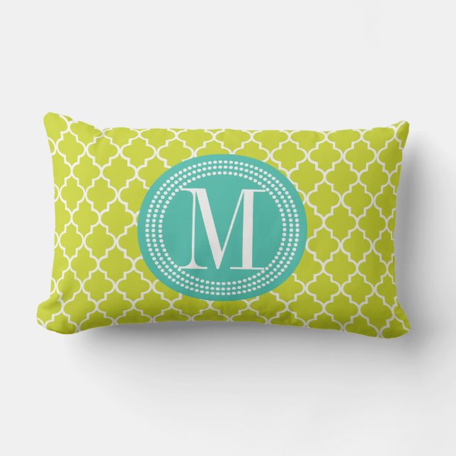 Lime Green Moroccan Tiles Lattice Personalized Lumbar Pillow (Front)