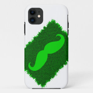 Lime green Mustache on leopard skin iPhone 11 Case