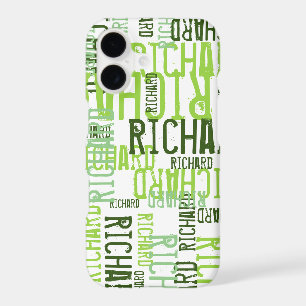 lime green name typography iPhone 17 case