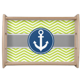 Lime Green Nautical Anchor Chevron Serving Tray