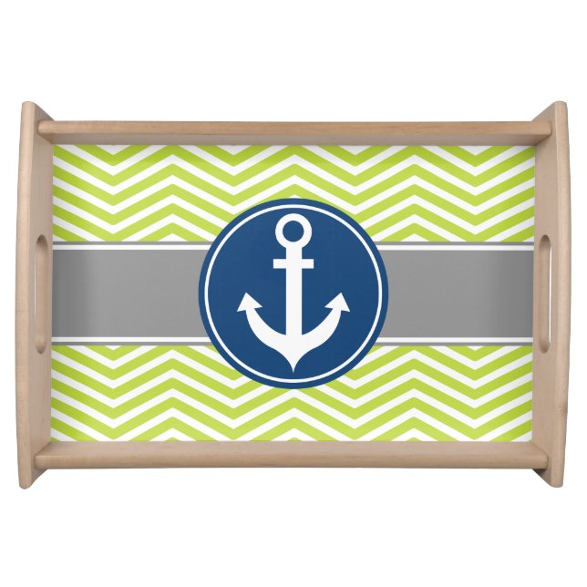 Lime Green Nautical Anchor Chevron Serving Tray (Front)