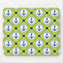Lime Green Nautical Anchor Pattern Mouse Pad