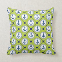 Lime Green Nautical Anchor Pattern Throw Pillow