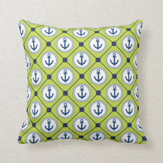 Lime Green Nautical Anchor Pattern Throw Pillow