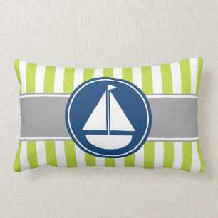 Lime Green Nautical Sailboat Stripes Lumbar Pillow