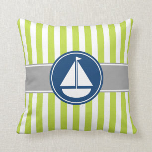 Lime Green Nautical Sailboat Stripes Throw Pillow