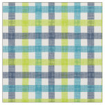 Lime Green, Navy and Turquoise Blue Plaid Fabric