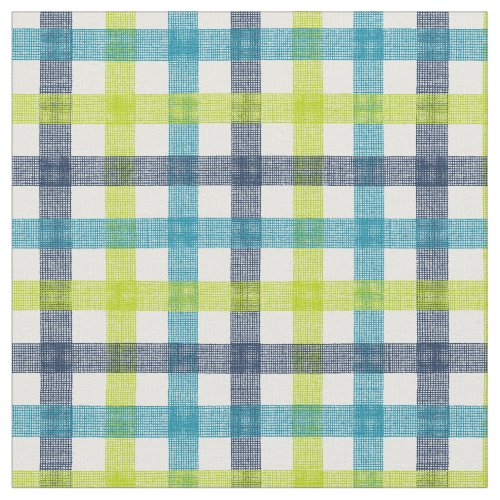 Lime Green Navy and Turquoise Blue Plaid Fabric