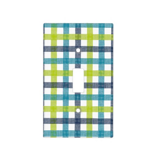Lime Green Navy and Turquoise Blue Plaid Light Switch Cover