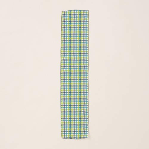 Lime Green Navy and Turquoise Blue Plaid Scarf