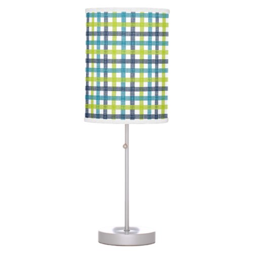 Lime Green Navy and Turquoise Blue Plaid Table Lamp