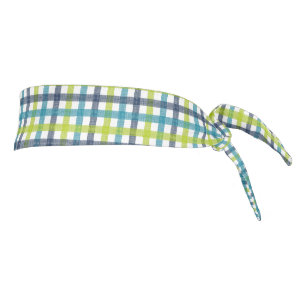 Lime Green, Navy and Turquoise Blue Plaid Tie Headband
