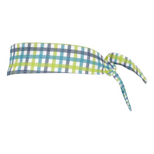 Lime Green Navy and Turquoise Blue Plaid Tie Headband