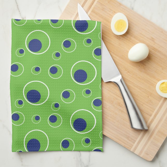 Lime Green Navy Blue Circles Dots Kitchen Towel (Quarter Fold)