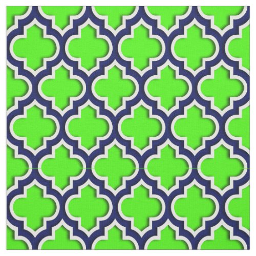 Lime Green Navy Blue Moroccan Quatrefoil 5DS Fabric