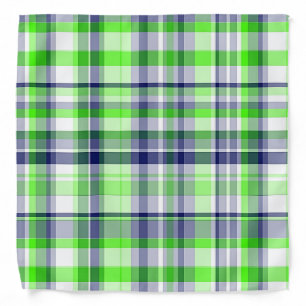 Lime Green, Navy Blue, White Preppy Madras Plaid Bandana