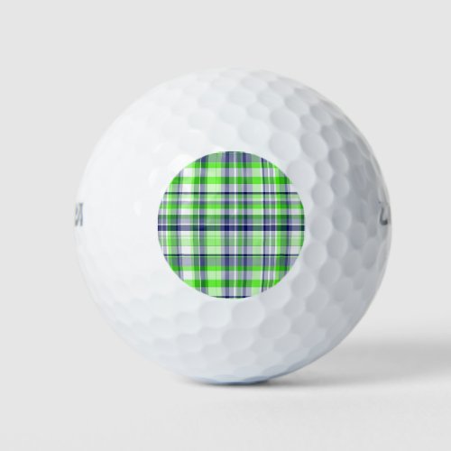 Lime Green Navy Blue White Preppy Madras Plaid Golf Balls