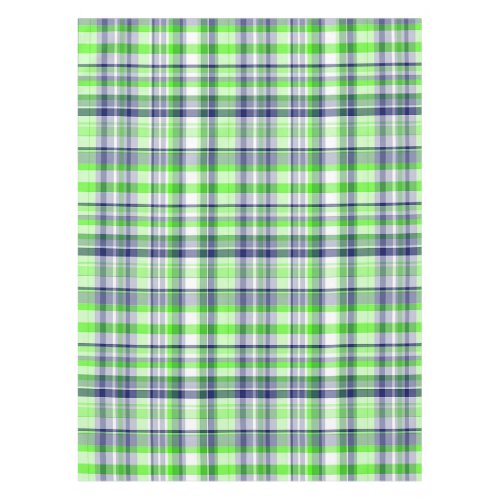 Lime Green Navy Blue White Preppy Madras Plaid Tablecloth
