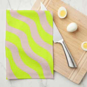 Lime Green Neon And Beige Abstract Stripes Kitchen Towel