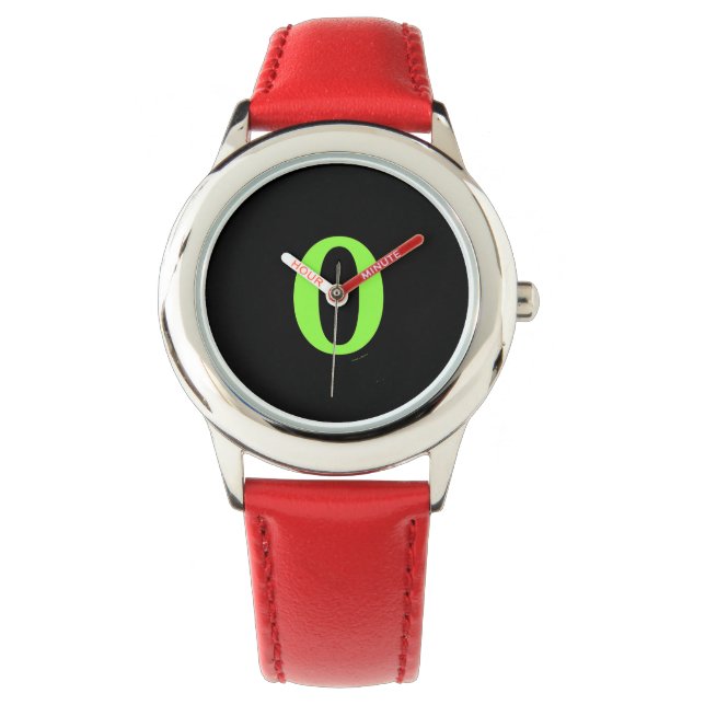 Lime Green Number 0 Red Bezel Wrist Watch (Front)