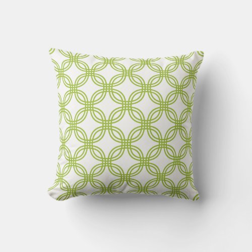 Lime Green on White Circle Trellis Pattern Throw Pillow