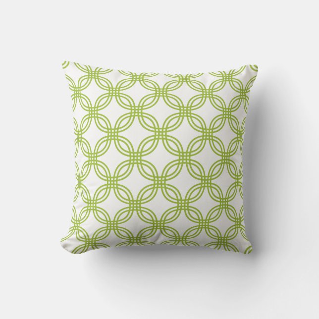 Lime Green on White Circle Trellis Pattern Throw Pillow (Front)