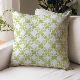 Lime Green on White Circle Trellis Pattern Throw Pillow