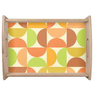 Lime Green Orange Brown Mid Century Half Circles  Serving Tray