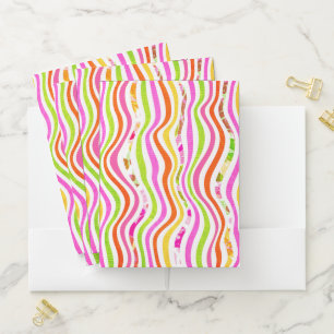 LIME GREEN ORANGE PINK RED WAVE STRIPES POCKET FOLDER
