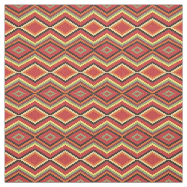 Lime Green Orange Yellow Red Black Ethnic Look Fabric (Swatch)