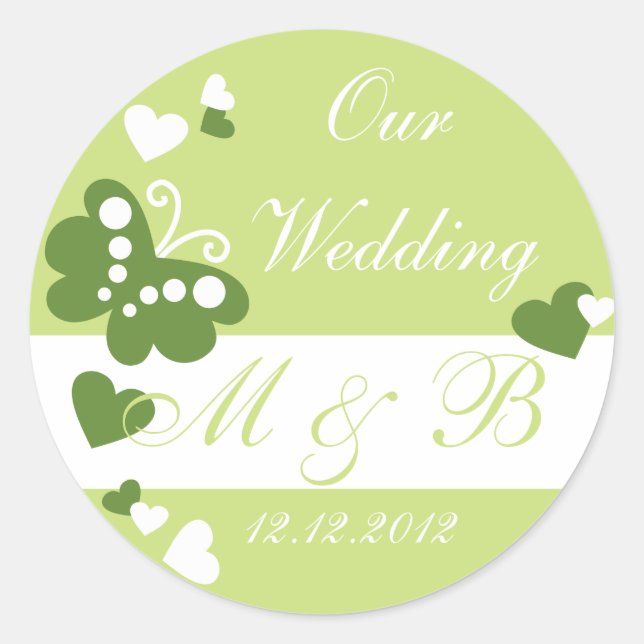 Lime Green Our Wedding Monogram Sticker (Front)