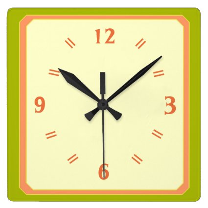 Lime Green Pale Lemon with Peach Numerals Clock