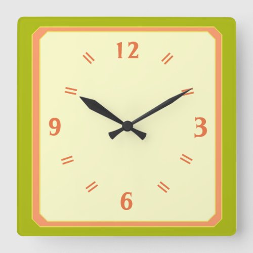 Lime Green Pale Lemon with Peach Numerals Clock