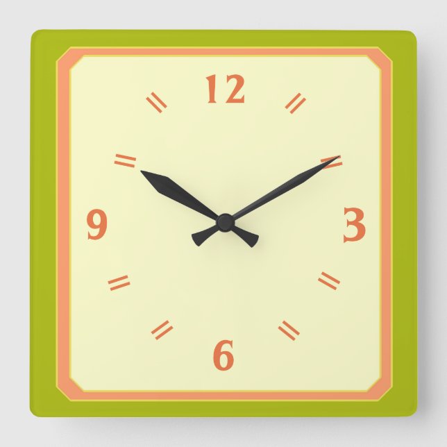 Lime Green Pale Lemon with Peach Numerals Clock (Front)