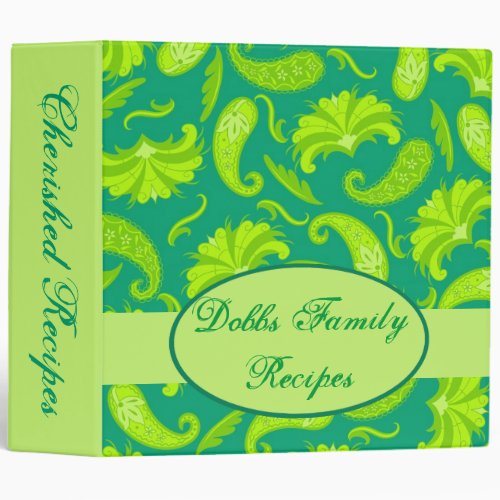 Lime Green Parisian Paisley Recipe Memory Album 3 Ring Binder