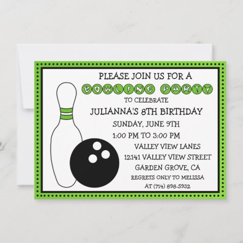 Lime Green Party Down the Lane Bowling Party Invitation