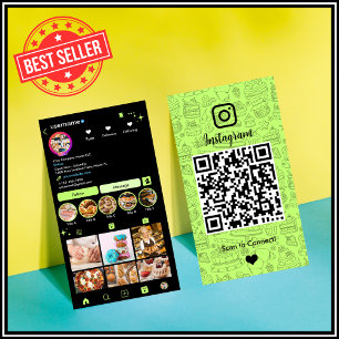 Lime Green Pastry Chef Instagram QR Business Card
