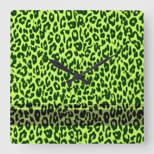 Lime green pattern leopard fur texture square wall clock