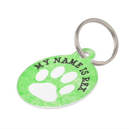 Lime Green Paw Print Dog Name Tag and Phone Number Zazzle