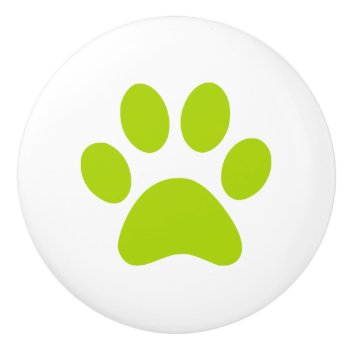 Lime Green Paw Print Pawprint Ceramic Knob by inspirationzstore at Zazzle