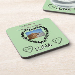 Lime Green Pawprint Memory Heart Beverage Coaster