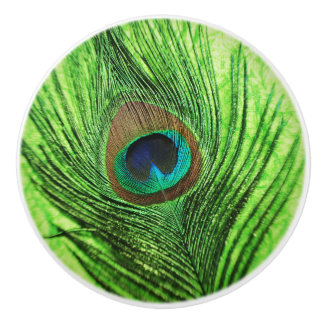 Lime Green Peacock Ceramic Knob